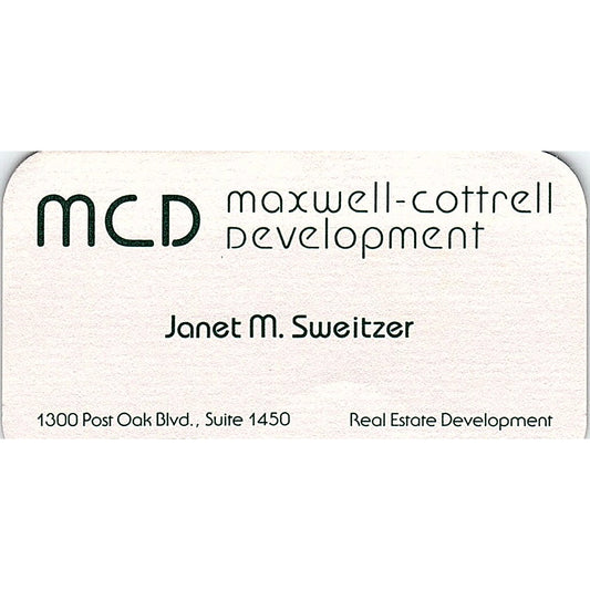 Janet M Sweitzer MCD Maxwell-Cottrell Development Houston Business Card SE3-B14