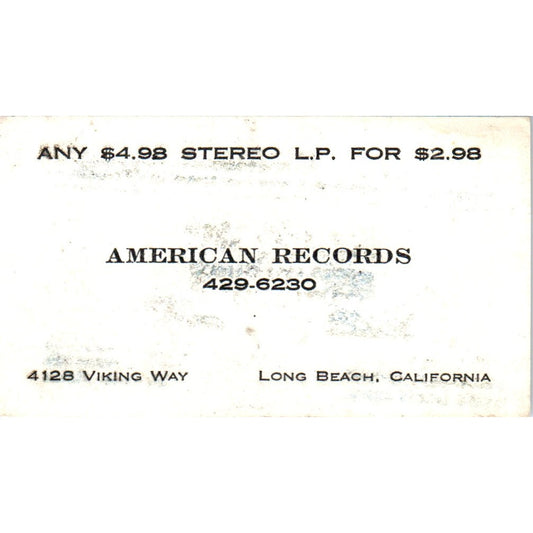 American Records Long Beach California Vintage Business Card SD8-B20