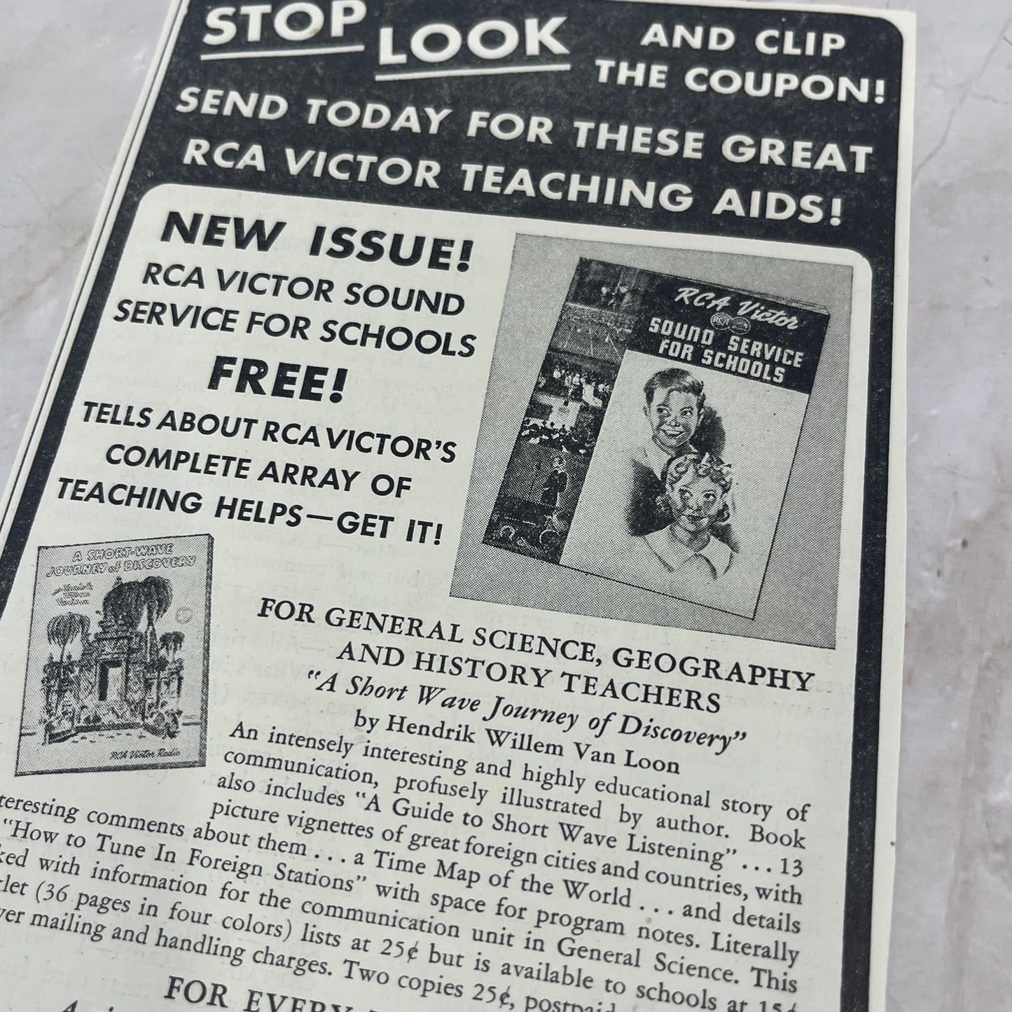 1937 RCA Victor Sound Service For Schools 4.5x12 Magazine Advertisement FL6-6
