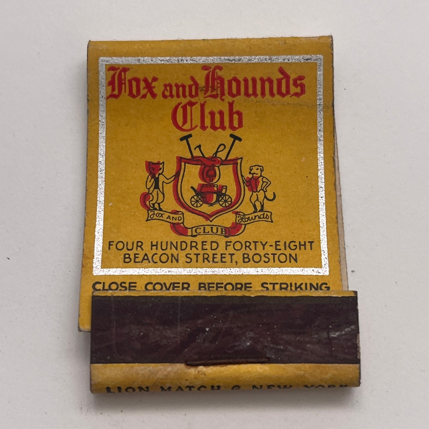 Fox & Hounds Club Boston, Red Coach Grill Wayland MA Matchbook Cover TB8-MB-7