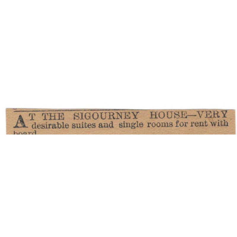 Sigourney House Rooms For Rent Hartford 1886 Newspaper Ad AF7-SS6