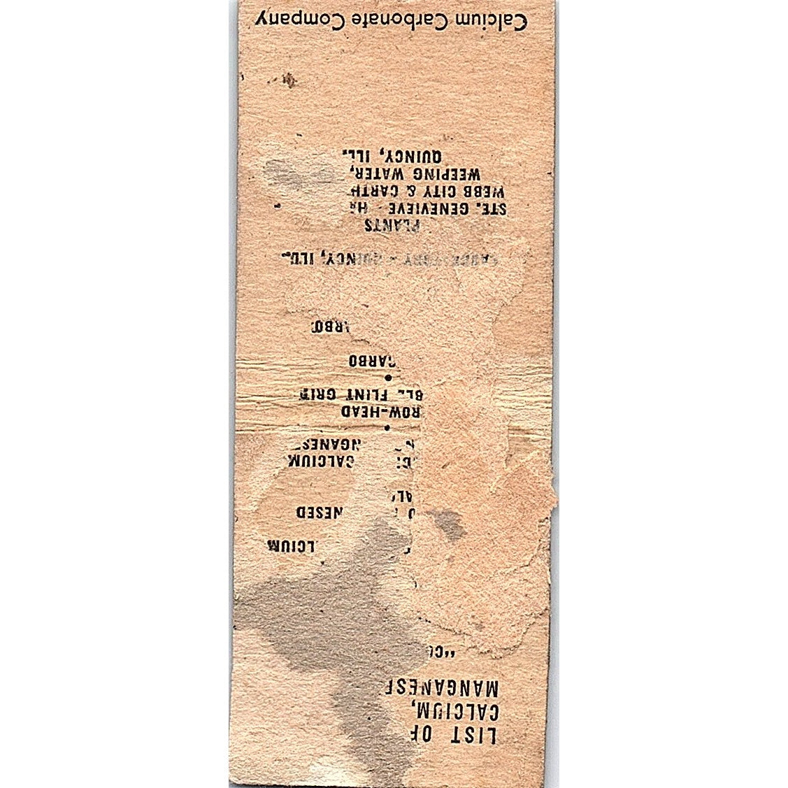 The Calcium Carbonate Company Chicago Omaha Carthage Vtg Matchbook Cover SF3-Y7