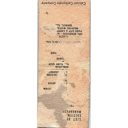 The Calcium Carbonate Company Chicago Omaha Carthage Vtg Matchbook Cover SF3-Y7