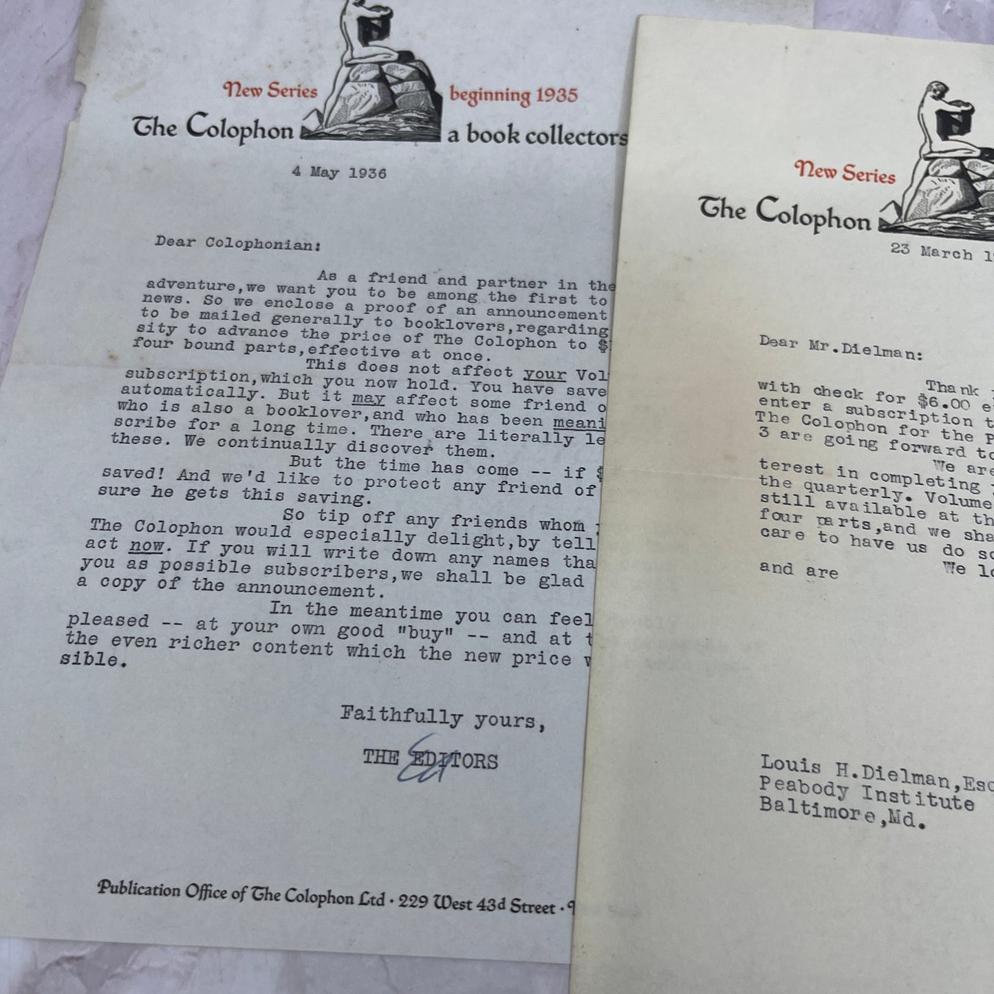 1930s Lot of 3 Leaflets - The Colophon Book Collectors Quarterly D22
