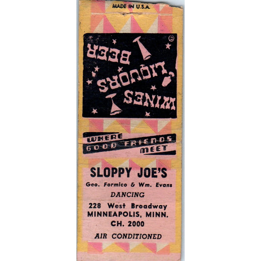 Sloppy Joe's West Broadway Minneapolis Vintage Matchbook Cover SD4-Y17