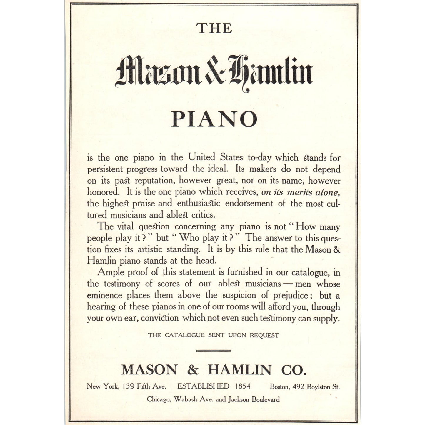 The Mason & Hamlin Piano Chicago c1905 Victorian Ad D13