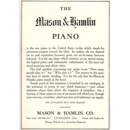The Mason & Hamlin Piano Chicago c1905 Victorian Ad D13