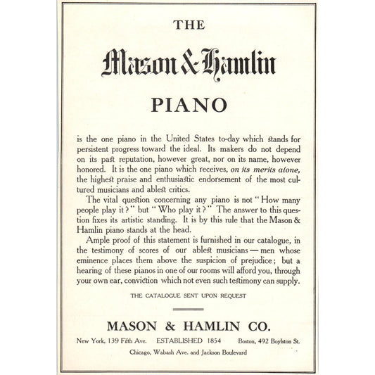 The Mason & Hamlin Piano Chicago c1905 Victorian Ad D13