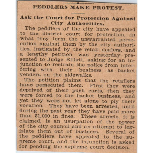 Peddlers Protest Persecution St. Paul 1898 Newspaper Ad AF2-Q1