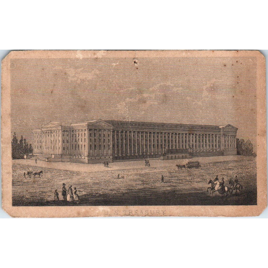 c1880 US Treasury Building Engraving Souvenir Card 3.75x2.5" AF7-E11