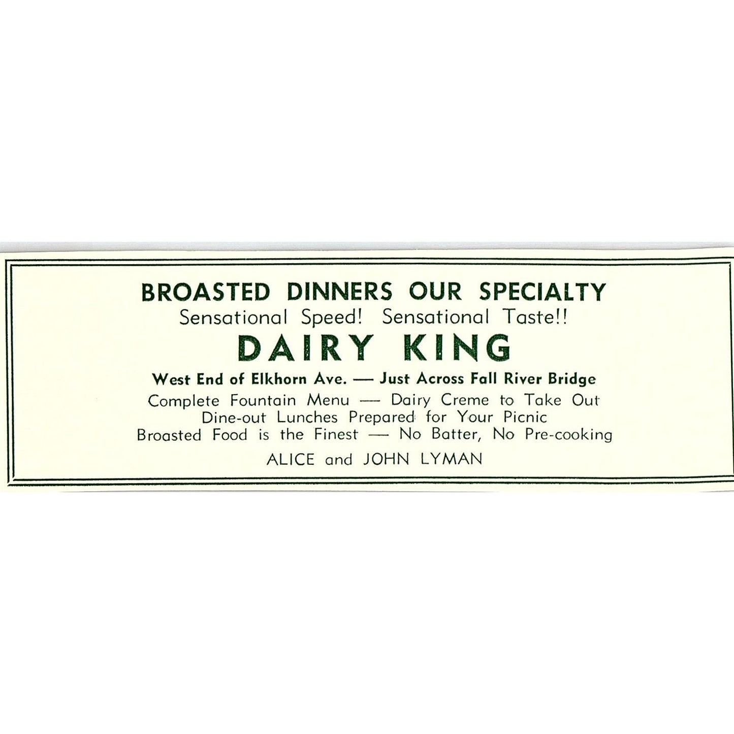 Dairy King Elkhorn Ave Alice & John Lyman 1957 Estes Park CO Ad AG4-M1