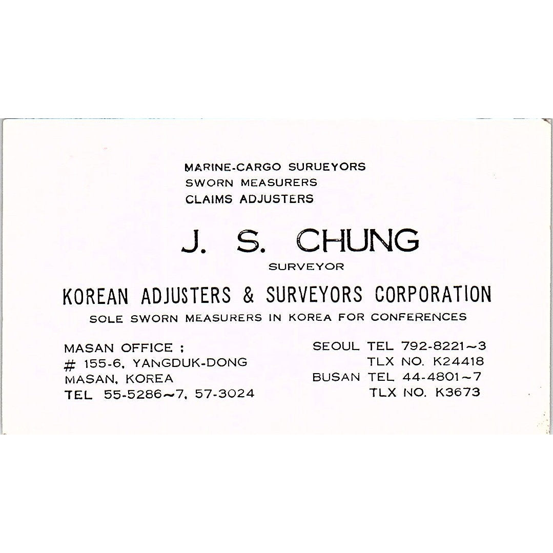 Korean Adjusters & Surveyors Corporation J.S. Chung Yangduk-dong Card SSB4-B13