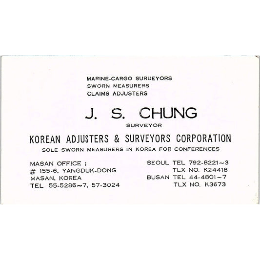 Korean Adjusters & Surveyors Corporation J.S. Chung Yangduk-dong Card SSB4-B13
