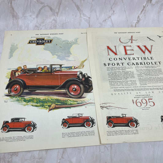 Chevrolet Sport Cabriolet Convertible 2 Pages 1928 Original Advertisement FL6-8