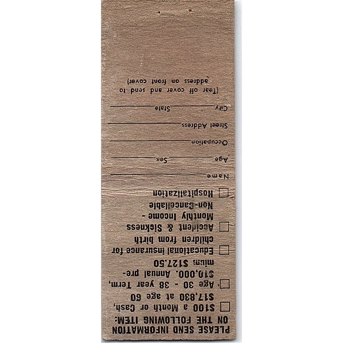 Great Northern Life Palmer Vinger Greenwood WI Vintage Matchbook Cover MM11-9
