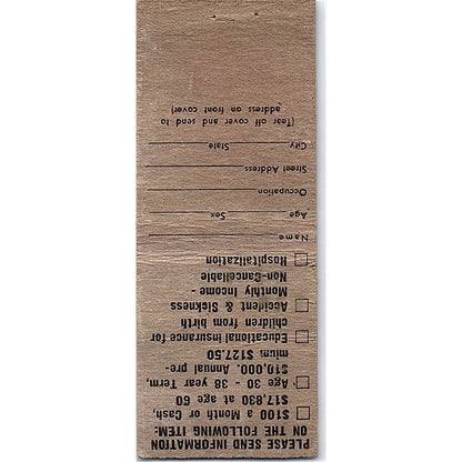 Great Northern Life Palmer Vinger Greenwood WI Vintage Matchbook Cover MM11-9