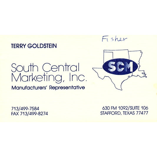 Terry Goldstein South Central Marketing Stafford TX Vintage Business Card SC9-B8