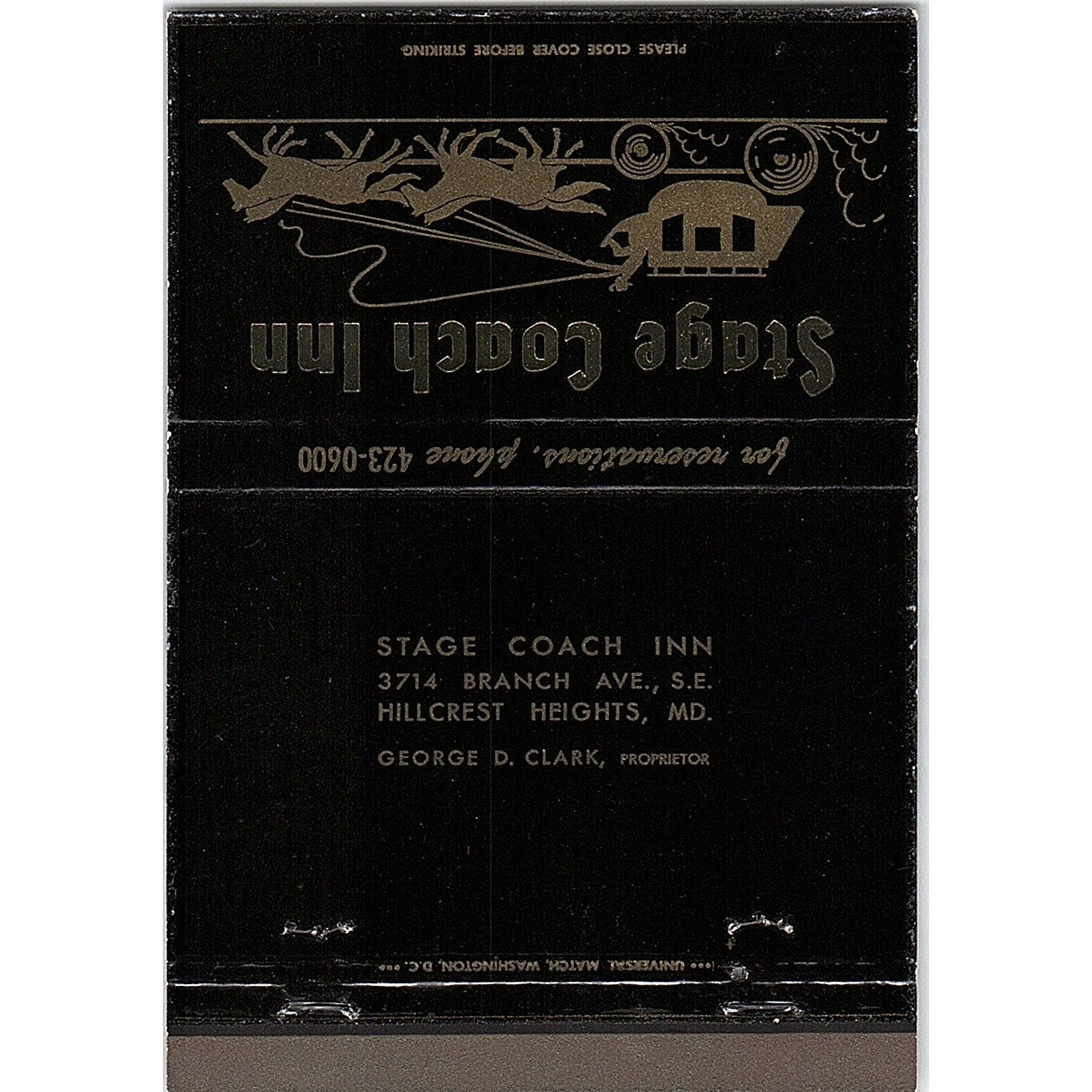 Stage Coach Inn Hillcrest Heights MD Large Vintage Matchbook TB6-MB2-10
