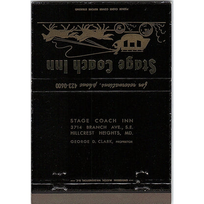 Stage Coach Inn Hillcrest Heights MD Large Vintage Matchbook TB6-MB2-10