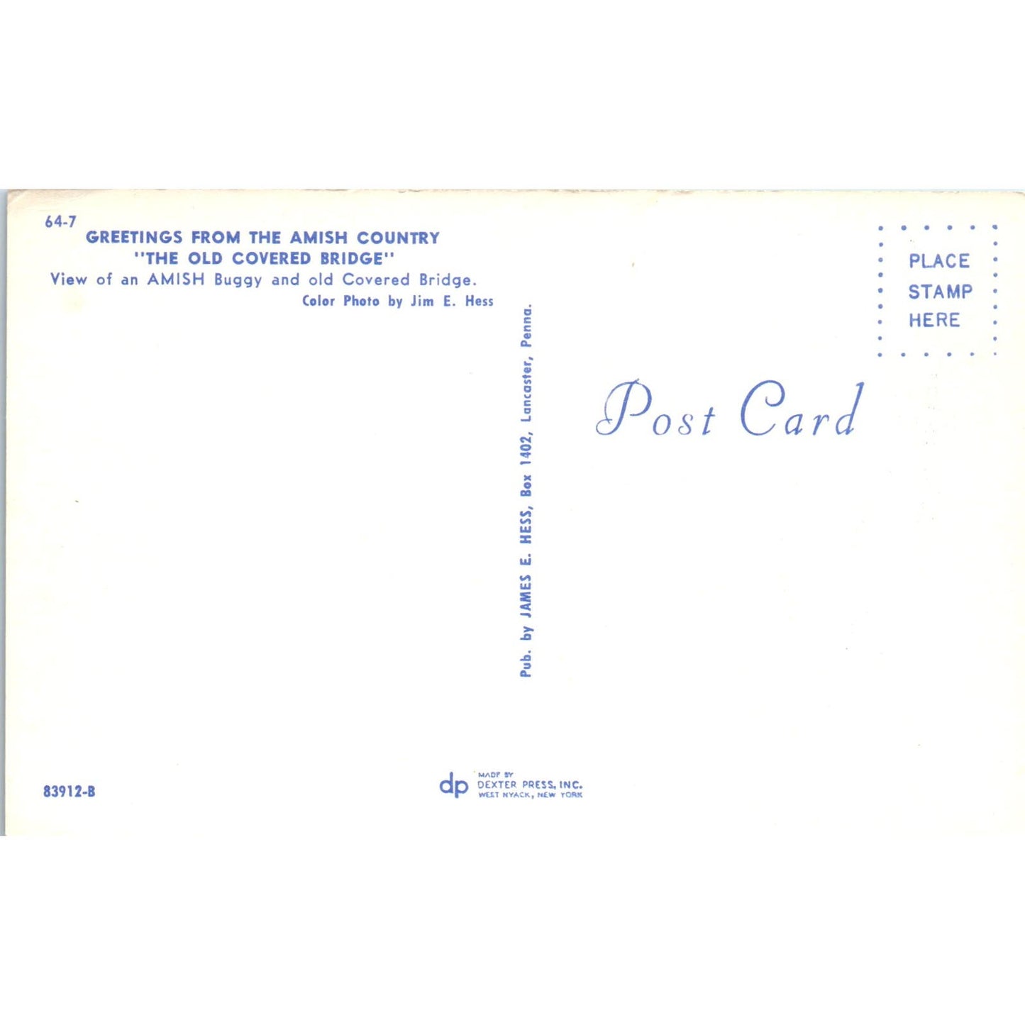 Amish Buggy & Old Covered Bridge Pennsylvania Dutch Country Postcard PD7