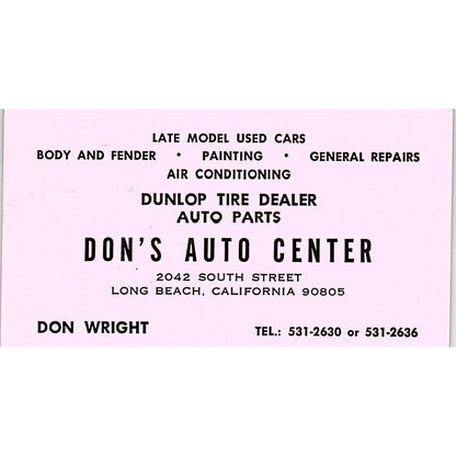 Don Wright Don's Auto Center Long Beach CA Vintage Business Card SE3-B13