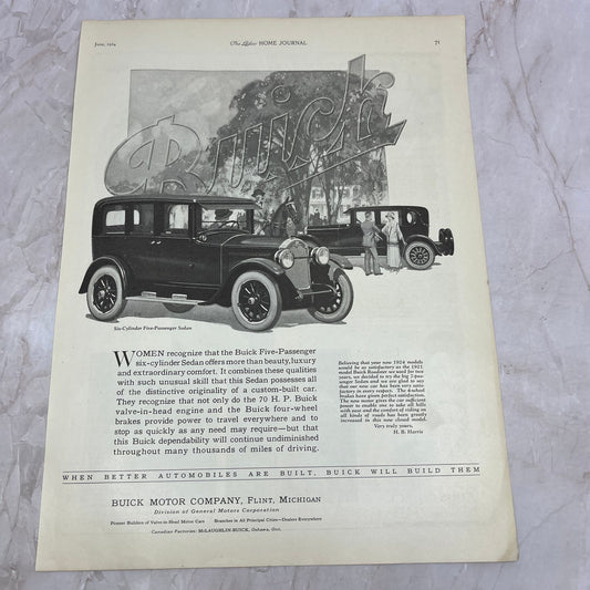 Buick 5 Passenger 70 HP Sedan Flint Michigan 1924 Magazine Ad FL6-11