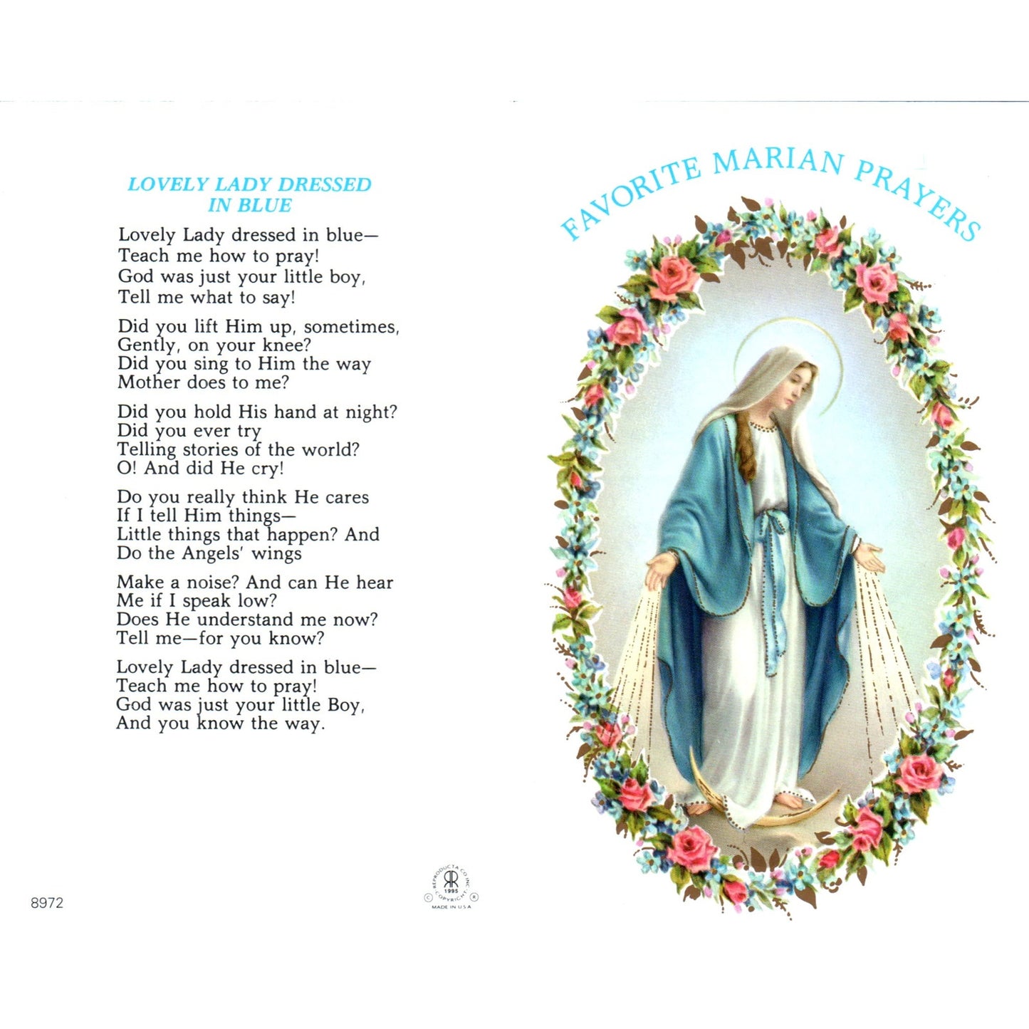 lovely lady dressed in blue Favorite Marian Prayers Vintage Catholic Prayer Leaflet TH2-PC2 – Everyday Ephemera