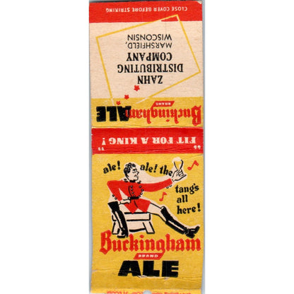 Buckingham Brand Ale Zahn Distributing Co Marshfield WI Vintage Matchbook SF4-Y4