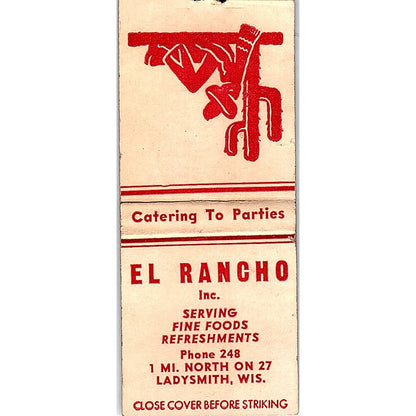 El Rancho Ladysmith WI Vintage Matchbook Cover SF3-Y5