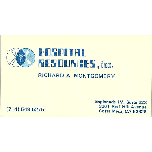 Richard A Montgomery Hospital Resources Costa Mesa Vintage Business Card SD9-B10