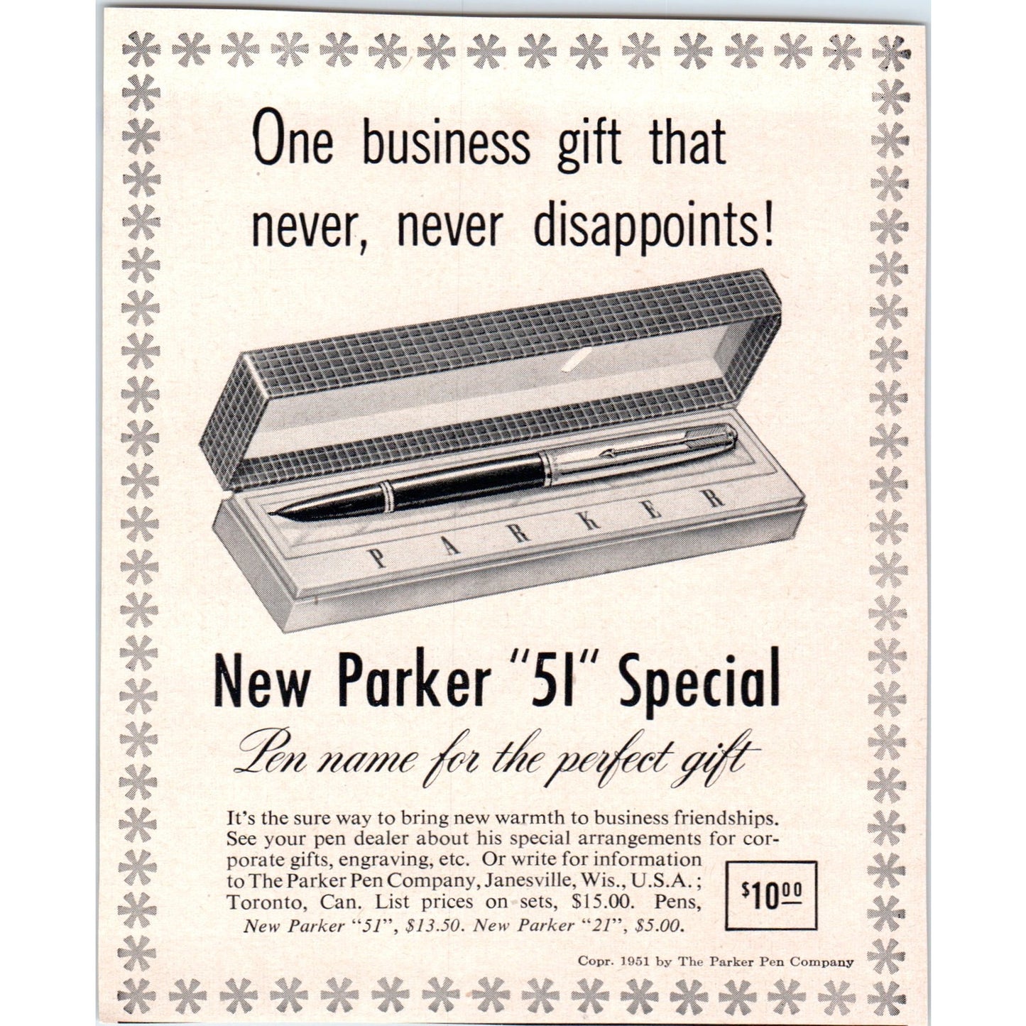 New Parker 51 Pen Special 1951 Magazine Ad AF1-MF1