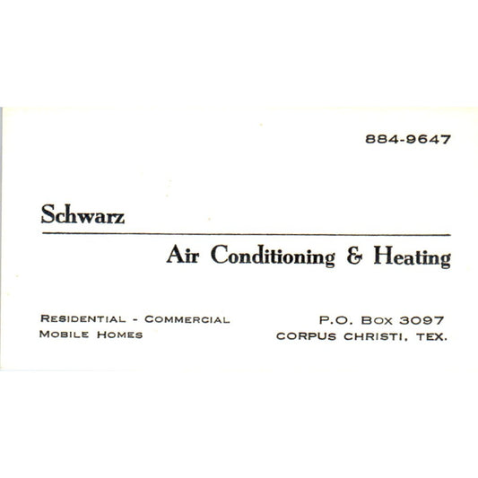Schwarz Air Conditioning & Heating Corpus Christi Vintage Business Card SD4-B1