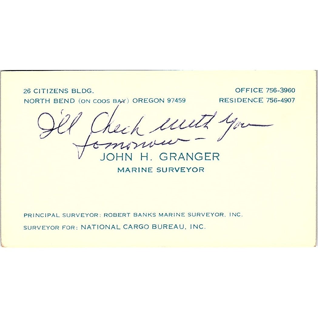 National Cargo Bureau, Inc. John H. Granger North Bend OR Business Card SSB4-B13