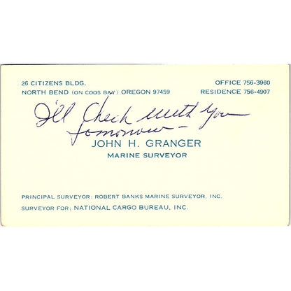 National Cargo Bureau, Inc. John H. Granger North Bend OR Business Card SSB4-B13