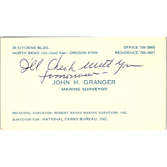 National Cargo Bureau, Inc. John H. Granger North Bend OR Business Card SSB4-B13