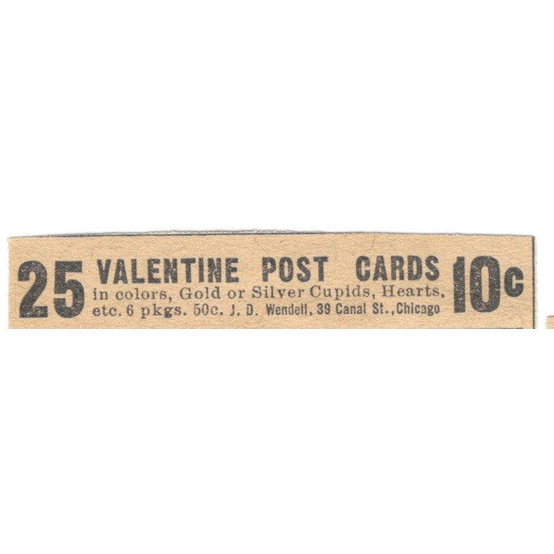 Valentine Post Cards J.D. Wendell Canal St. Chicago 1910 Magazine Ad AF1-SS7