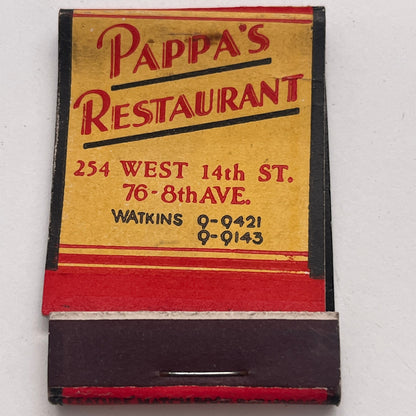 Pappa's Restaurant Greenwich Village Chelsea District Matchbook Cover TB8-MB-7