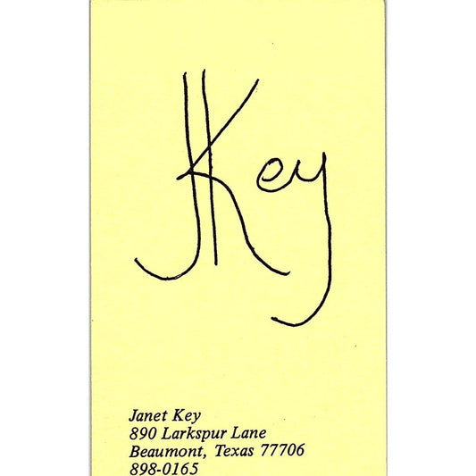 Janet Key Artist Beaumont TX Vintage Business Card SE3-B10