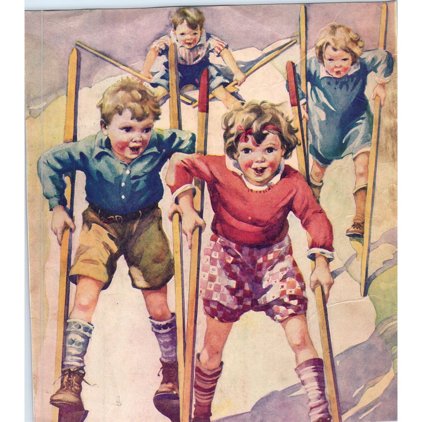 1950s Kids on Stilts Kitschy Magazine Vintage Print 8x9" D10