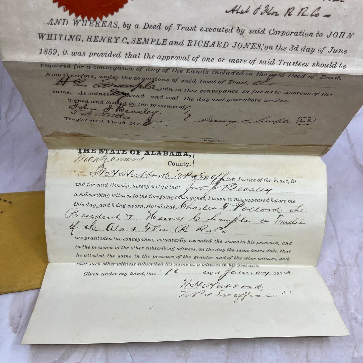 1873 Deed of Trust AM Peavy Alabama & Florida Rail Company Montgomery Co TI8-S5