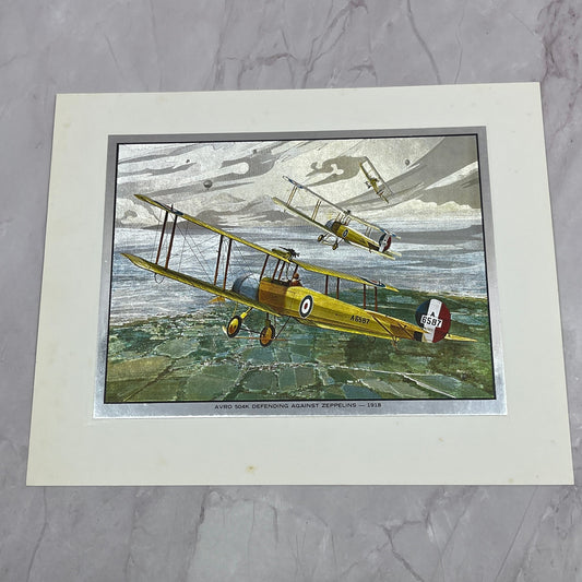 Avro 504K Defending Against Zeppelins 1918 Vintage Chromatic Foil Etch 8x10" V18