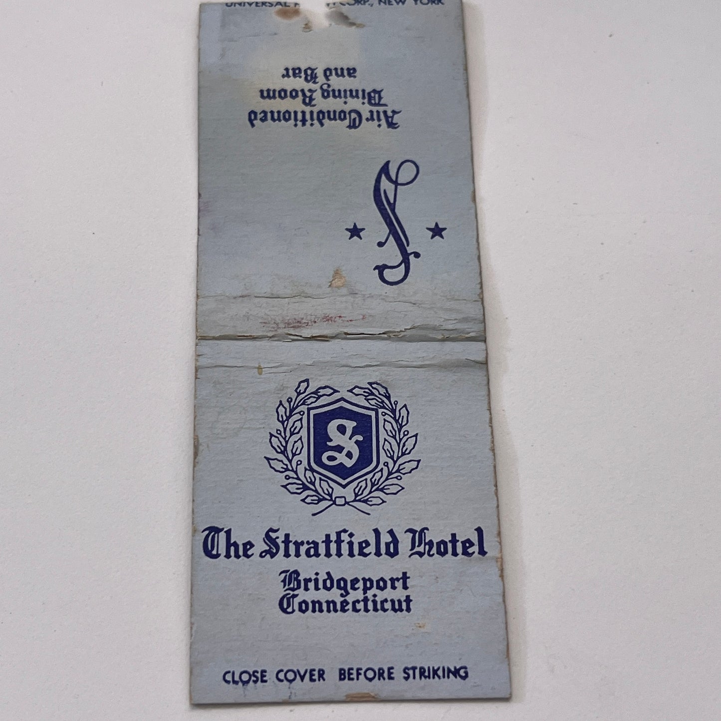 The Stratfield Hotel Bridgeport CT Vintage Matchbook Cover TB8-MB-11