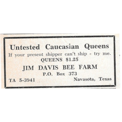 Untested Caucasian Queens Jim Davis Be Farm Navasota TX 1961 Magazine Ad AK6-S13