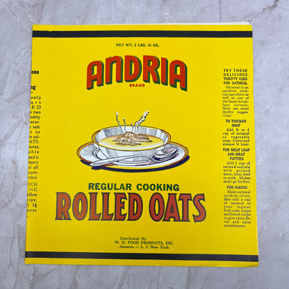 Andria Regular Rolled Oats Label W.H. Food Products Jamaica Long Island NY TH9