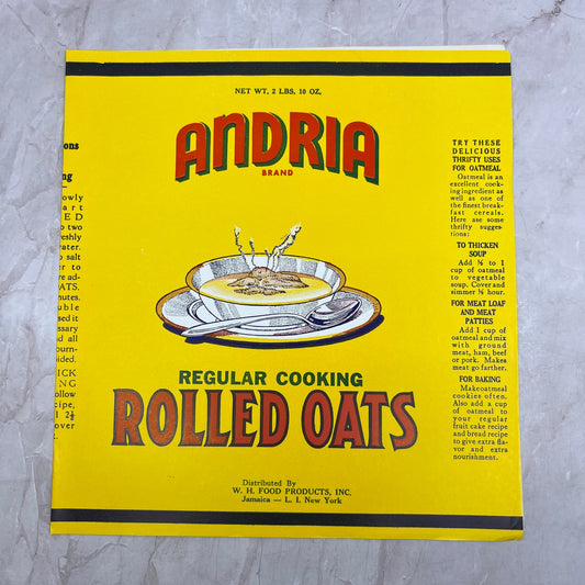 Andria Regular Rolled Oats Label W.H. Food Products Jamaica Long Island NY A19