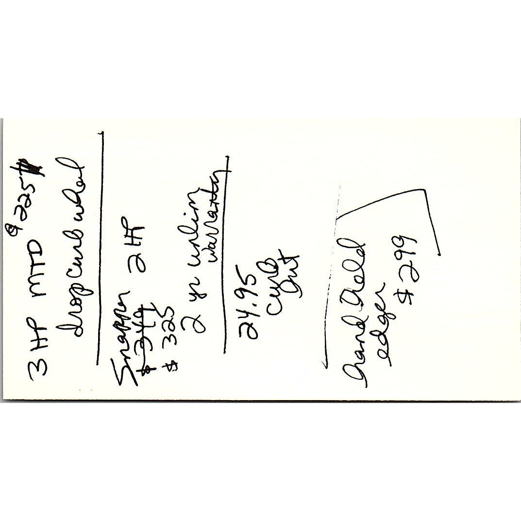 Bill's Lawn Equipment Almack & Karen Lee Vanorden Houston Business Card SD9-B14