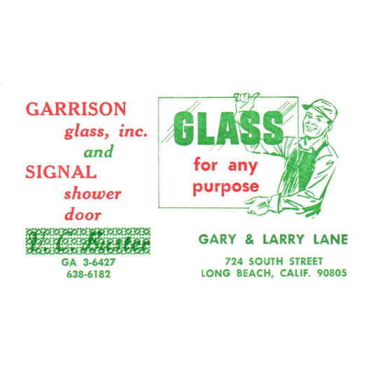 Gary & Larry Lane Garrison Glass Long Beach CA Vintage Business Card SD8-B5