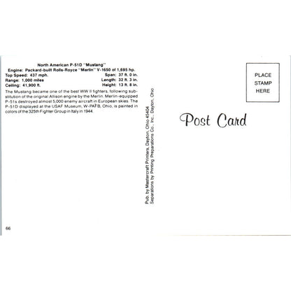 North American P-51D Mustang Vintage Postcard TG8-PC