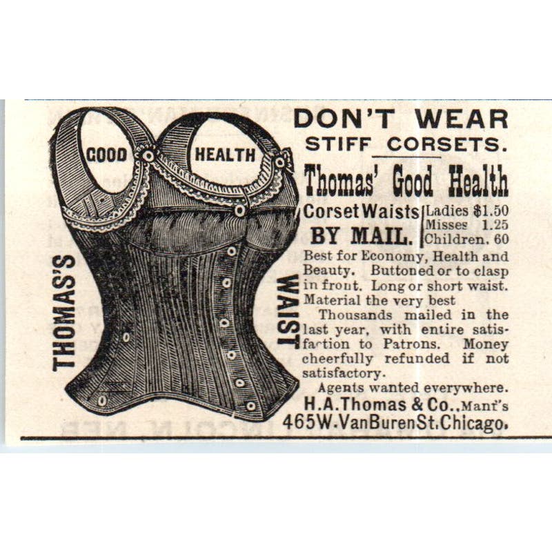 Thomas' Good Health Corset H.A. Thomas & Co Chicago c1890 Victorian Ad AE8-CH9
