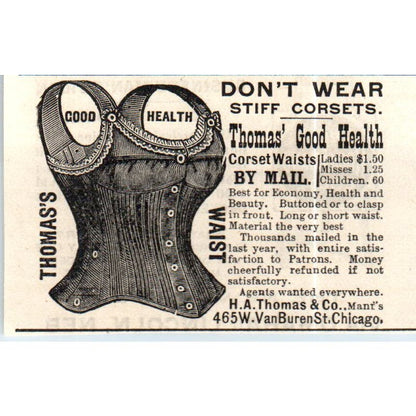 Thomas' Good Health Corset H.A. Thomas & Co Chicago c1890 Victorian Ad AE8-CH9